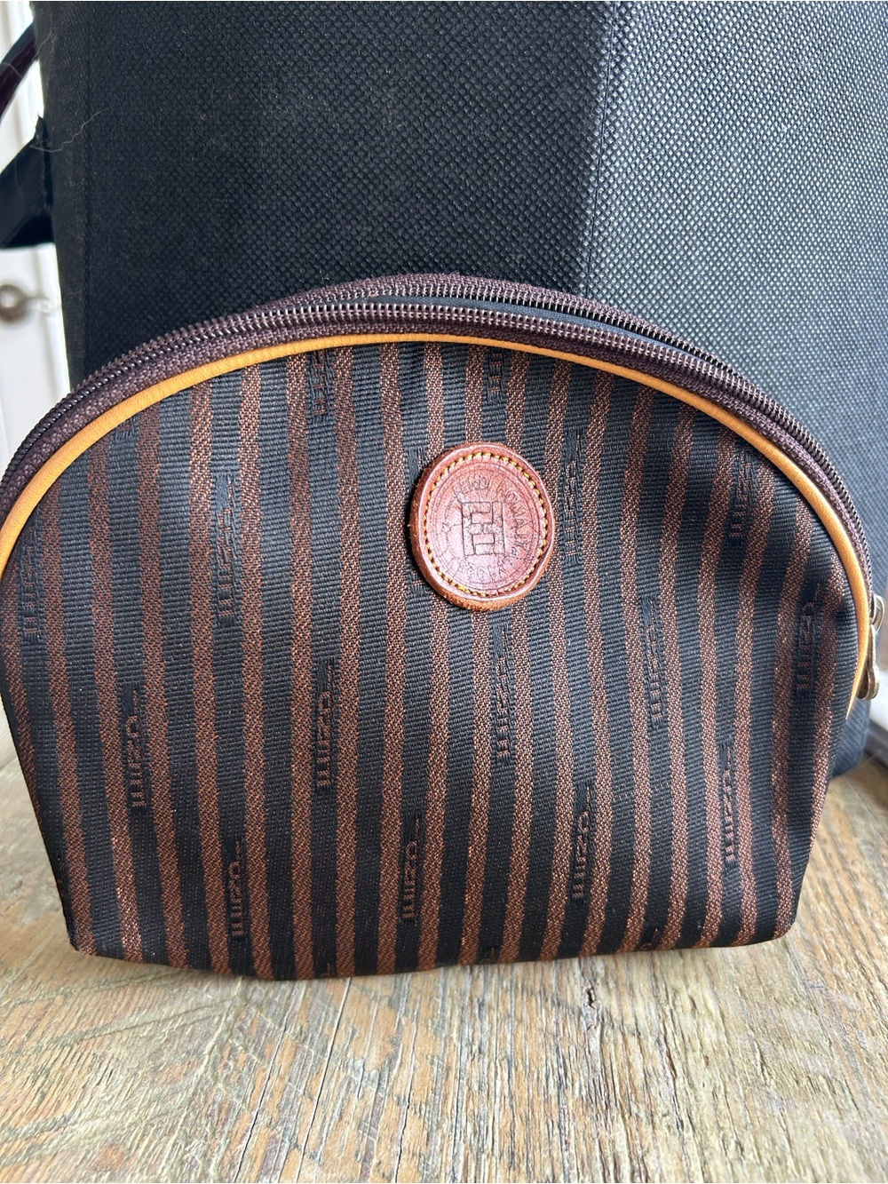 Fendi Brown and Black Striped Cosmetic Pouch